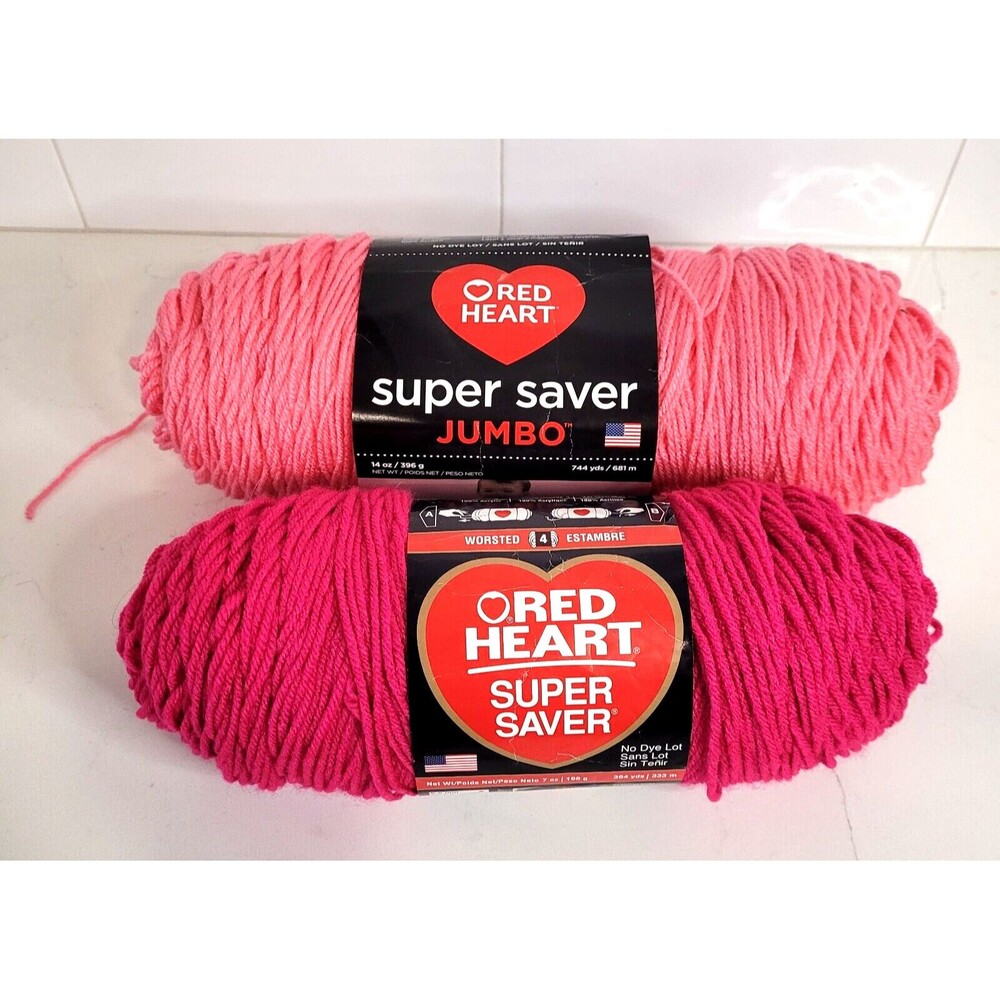 Lot of 2 Mixed Red Heart Super Saver Perfect Pink Shocking Pink Partials READ